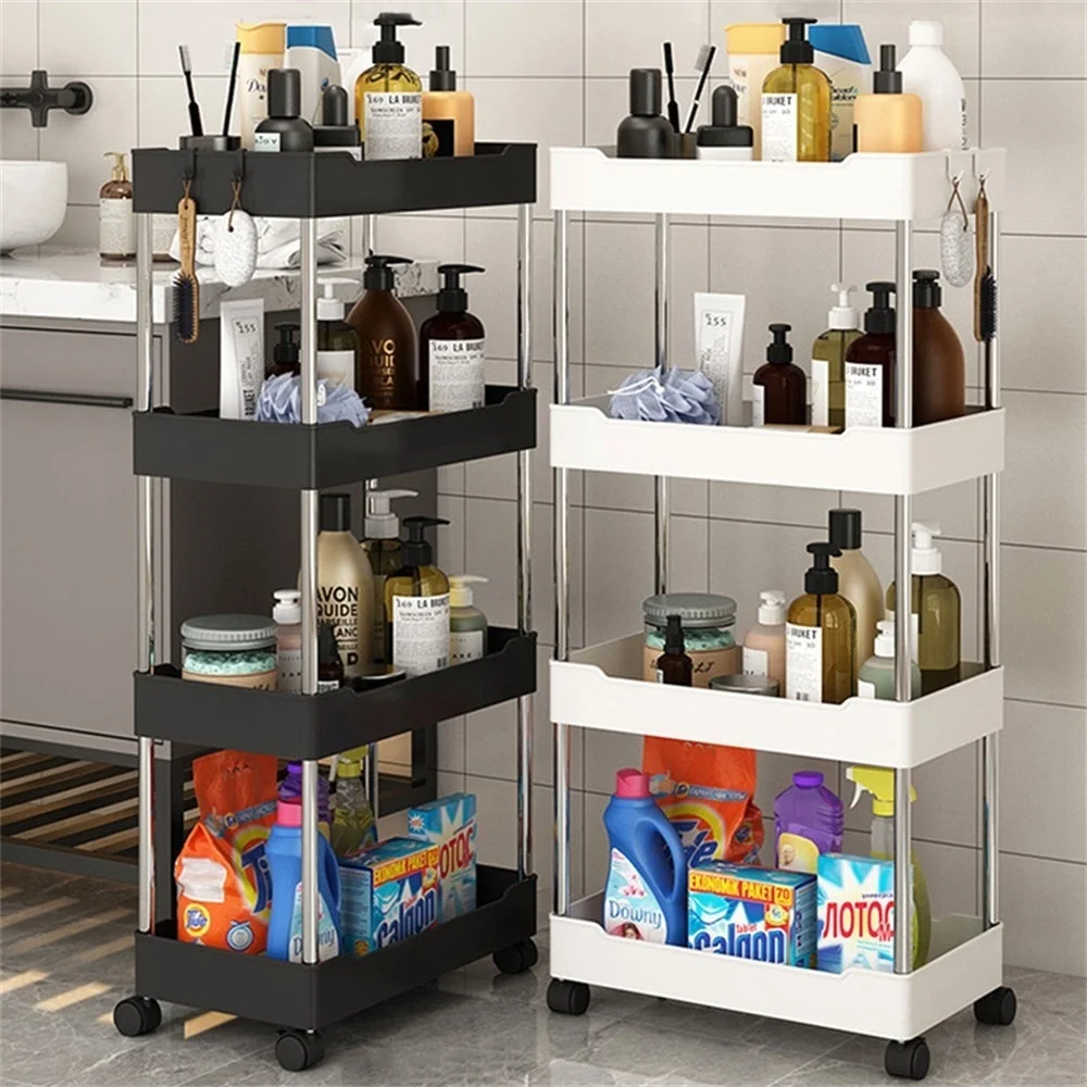 

3/4 Tier Rolling Utility Cart Storage Shelf Movable Gap Storage Rack Kitchen Bathroom Slim Slide Organizer Shelf Livingroom Rack