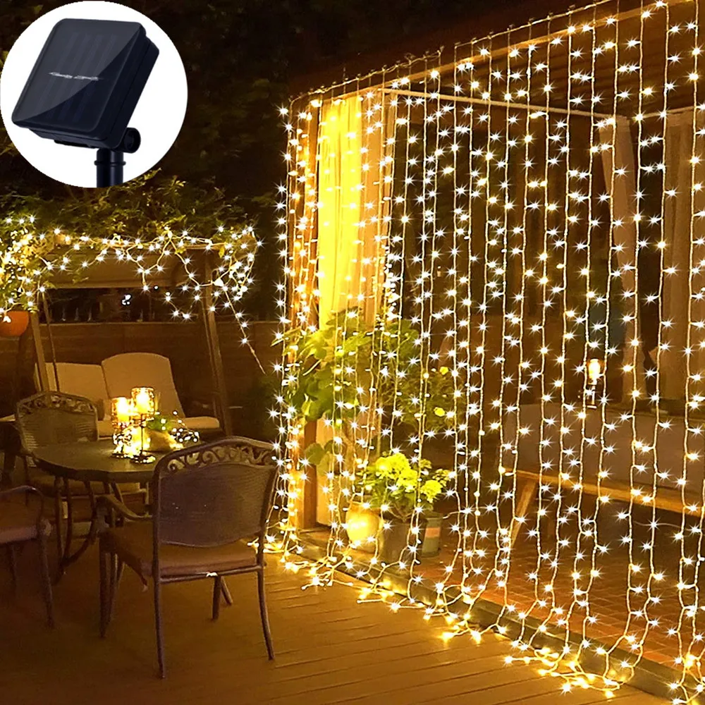 

Solar Outdoor Lights Garland Christmas Decoration LED Festoon Fairy Curtain Light 3Mx3M New Year Waterproof 8 Modes