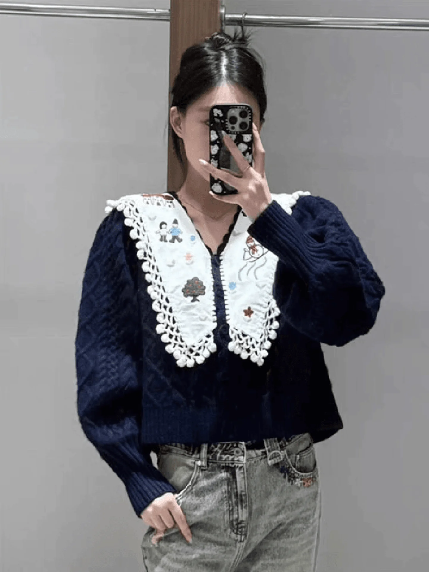 

Cute Knitted Sweater Trendy Childhood Sle Women's Loose Fit Long Sve V-Ne Button up Warm Casual Top