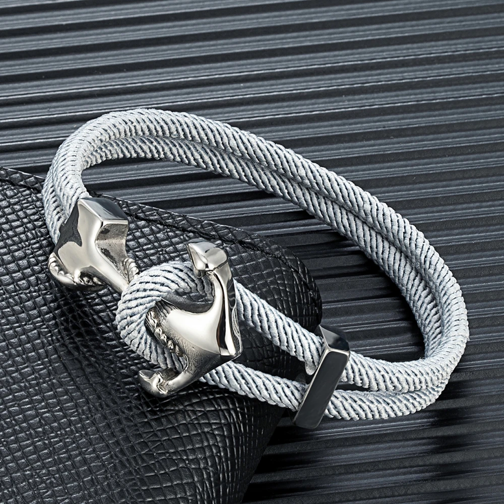 Navy Style Anchor Bracelets Men Women Double Strand Mulitcolor Nautical Surfer Survival Rope Bracelet Stainless Steel Boat Hook