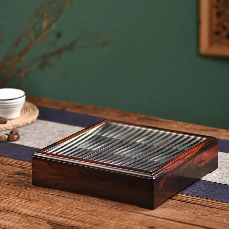 Red Rosewood Dried Fruit Tray Solid Wood Nut Box Chinese Retro Snack Container Nine Grids Mahogany Serving Plate for Home