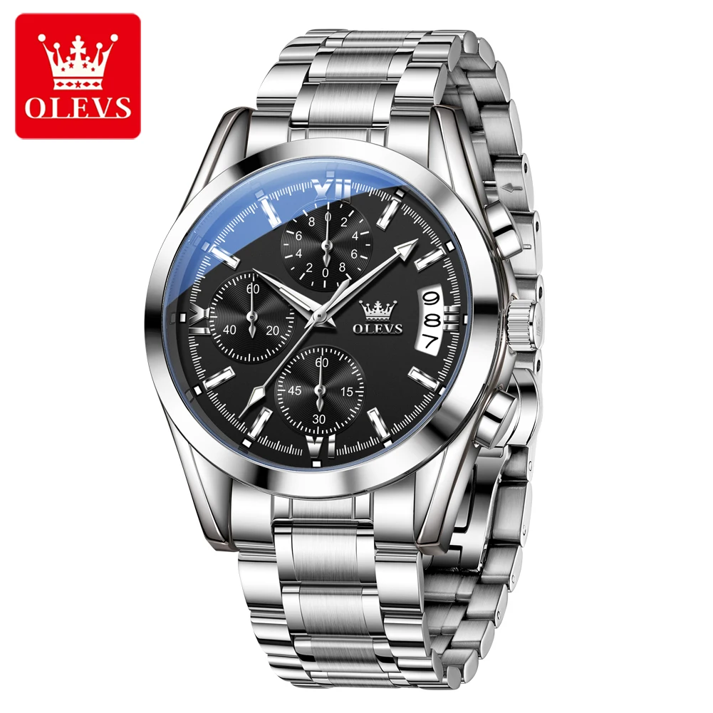 OLEVS 2987 Original Men's Watches Fashion Elegant Solid Steel Strap Waterproof Calendar Chronograph Luxury Quartz Watch for Man