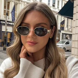 Vintage Luxury Glamour Women Sunglasses Metal Frame Oval Stylish Brand Men Sun Glasses Trend Fashion Unisex Eyewear UV400