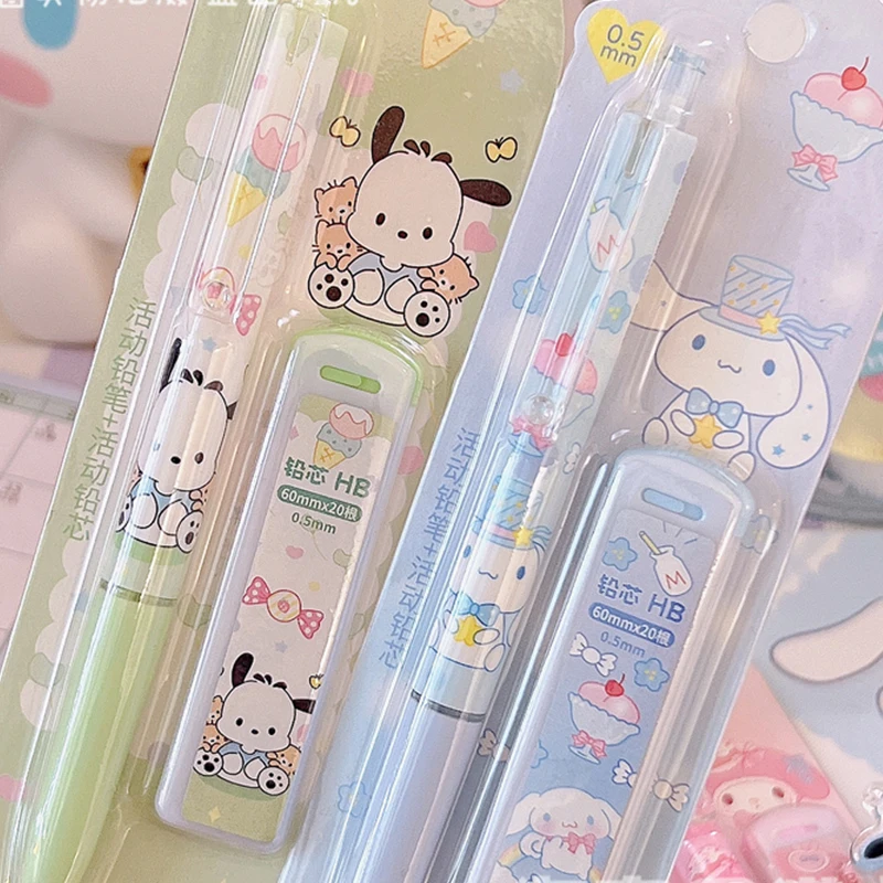 4Pcs/Set Sanrio Melody Kuromi Cinnamoroll Pochacco Mechanical Pencil 0.5mm Press Pencils Office Students Stationery Kids Gifts