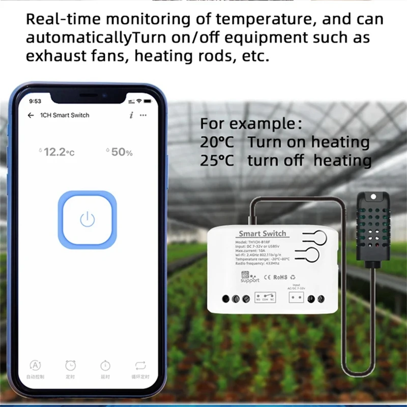 Wifi Smart Ewelink Temperature Switch Passive Dry Contact Relay Real-Time Monitor Smart Module 7-32V (B) 1 Piece