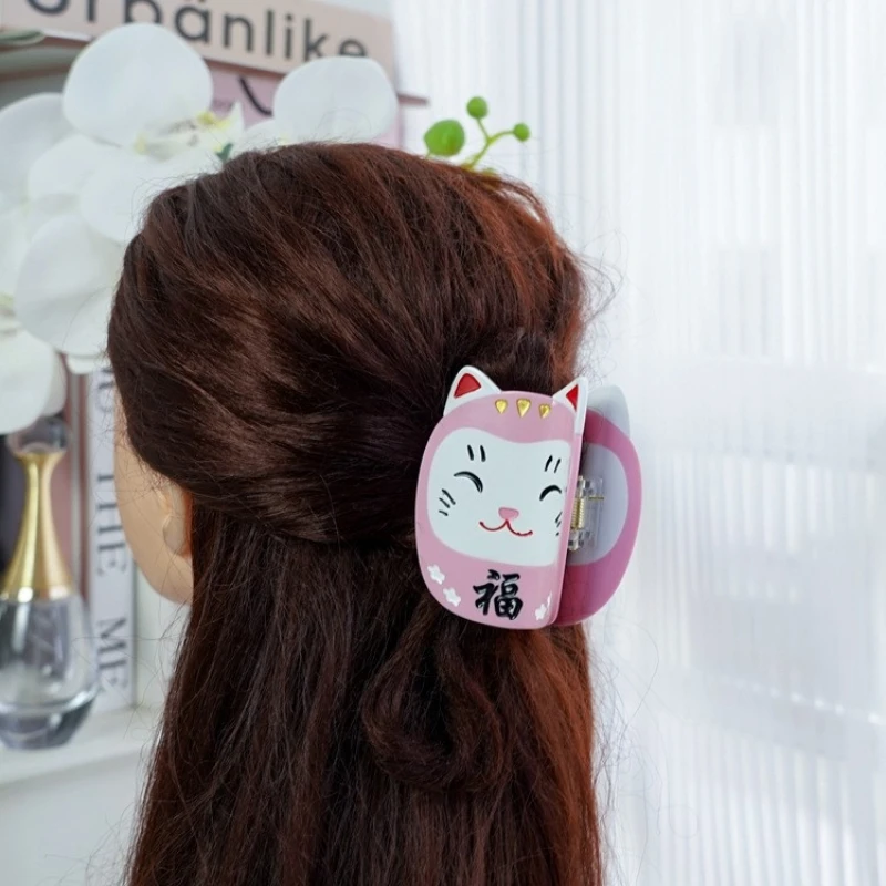 HANGZHI Cartoon Cute Lucky Cat Claw Clip Pink Mascot Hair Accessories INS Creative Women's Jewelry