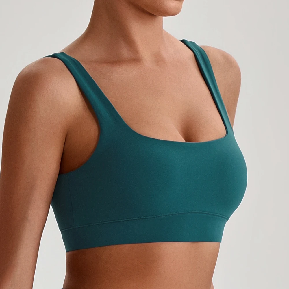 Ultra Soft U Back Sports Bras for Women Square Neck Wide Strap Workout Yoga Crop Tank Tops with Removable Pads
