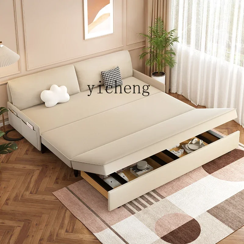 HYS Light Luxury Style Cat Fleece Sofa Bed Folding Integrated Dual-purpose Double Multi-functional Sofa Bed