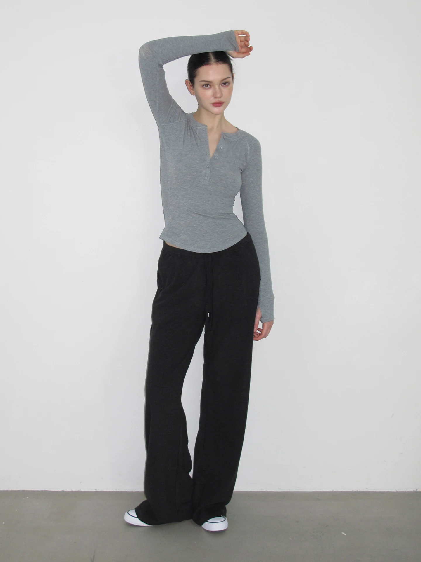 Black Drawstring High-Waisted Wide-Leg Pants for Women, Spring and Autumn Drapey Lazy Style Casual Pants, Slimming Floor-Length Straight-Leg Sports Sweatpants