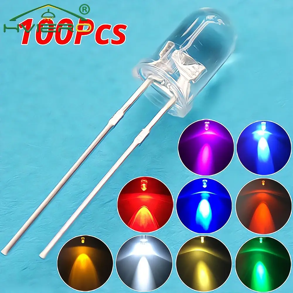 100pcs F5 5mm Round White Red Blue Warm Pink UV Water Clear Led Super Bright Ligte Emitting Diodes 6000-6500k Lamp beads Bulb