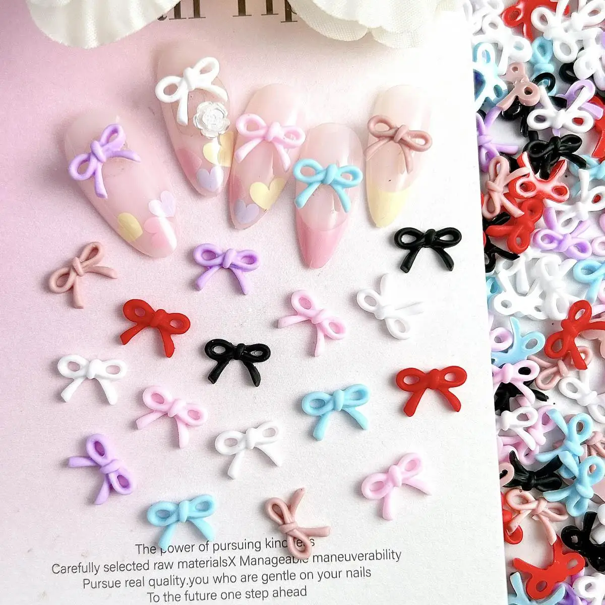 50PCS Minimalist 7-Color Coil Bow Nail Art Decorations Accessories 3D Resin Colorful Bow Nail Charms Supplies For DIY Crafts - Detail 1