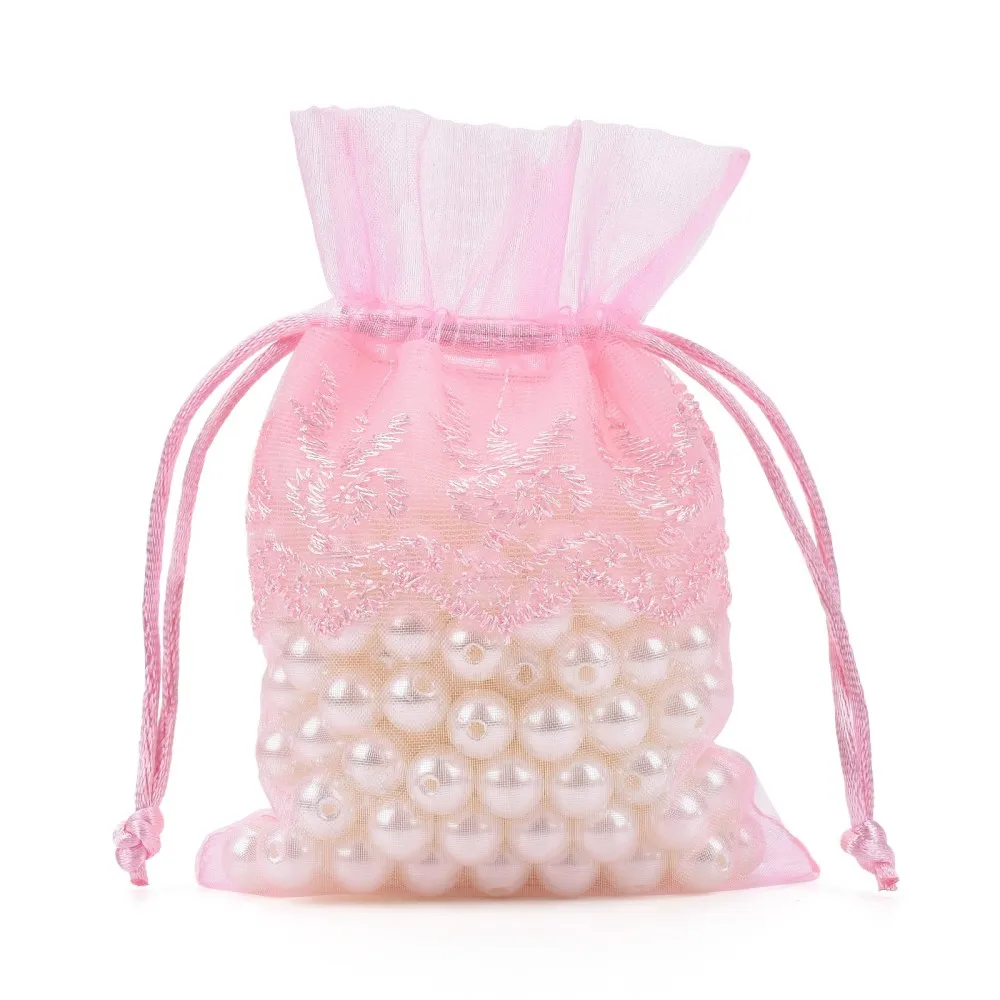 100pcs Organza Lace Bags Rectangle Drawstring Gift Pouches for Mother's Day Party Candy Jewelry Present Pouches 13.6x9.2cm