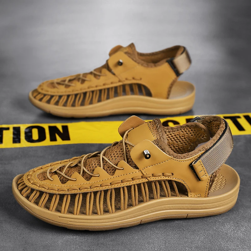 Summer Men Sandals Women Slippers Weaving Design Beach Sandals Breathable Casual Flat Sandals Outdoor Couples Sandals Size 47