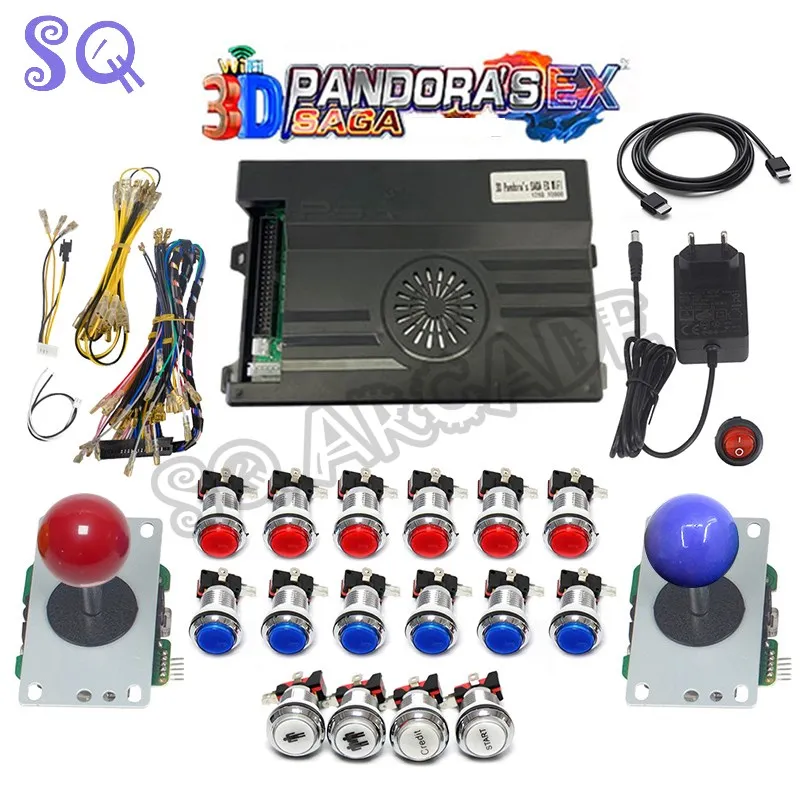 Pandora Saga Ex2 10000 IN 1 Retro Game Diy Kit Copy SANWA Joystick Chrome LED Push Buttons Arcade 2 Players Arcade Machine