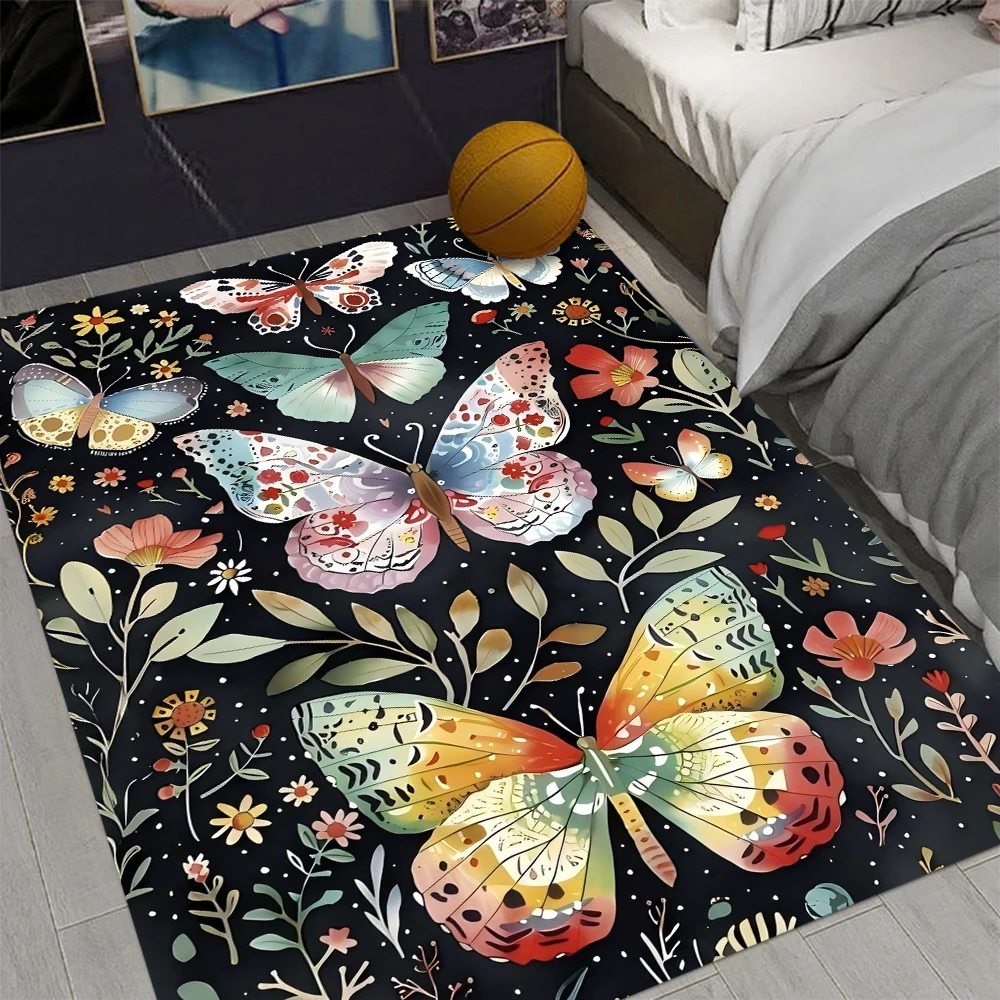 

Mysterious Butterfly Plant Area Rug for Home Living Room Bedroom Kitchen Rug Non-slip Flannel Rug Machine Washable Floor Mat