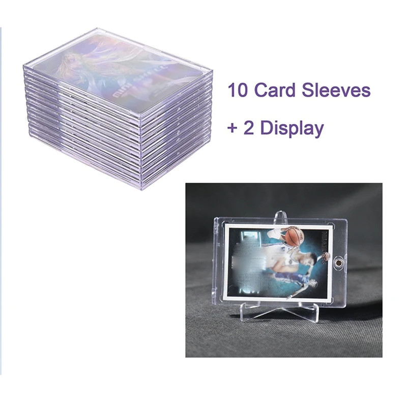 Cards Sleeves Top Loaders 10 Hard Plastic Card Protector Clear Card Brick + 2 Display Stand