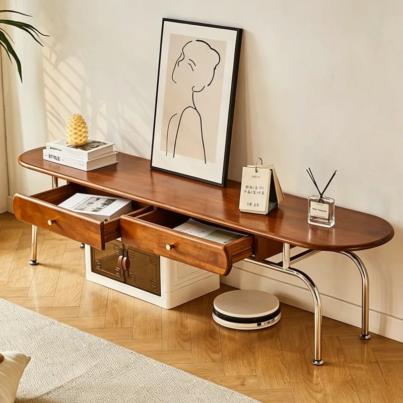 Floor-Standing TV Stand,French Modern Elliptical Coffee Table And TV Cabinet Set For Living Room Home Use Small Apartment Design