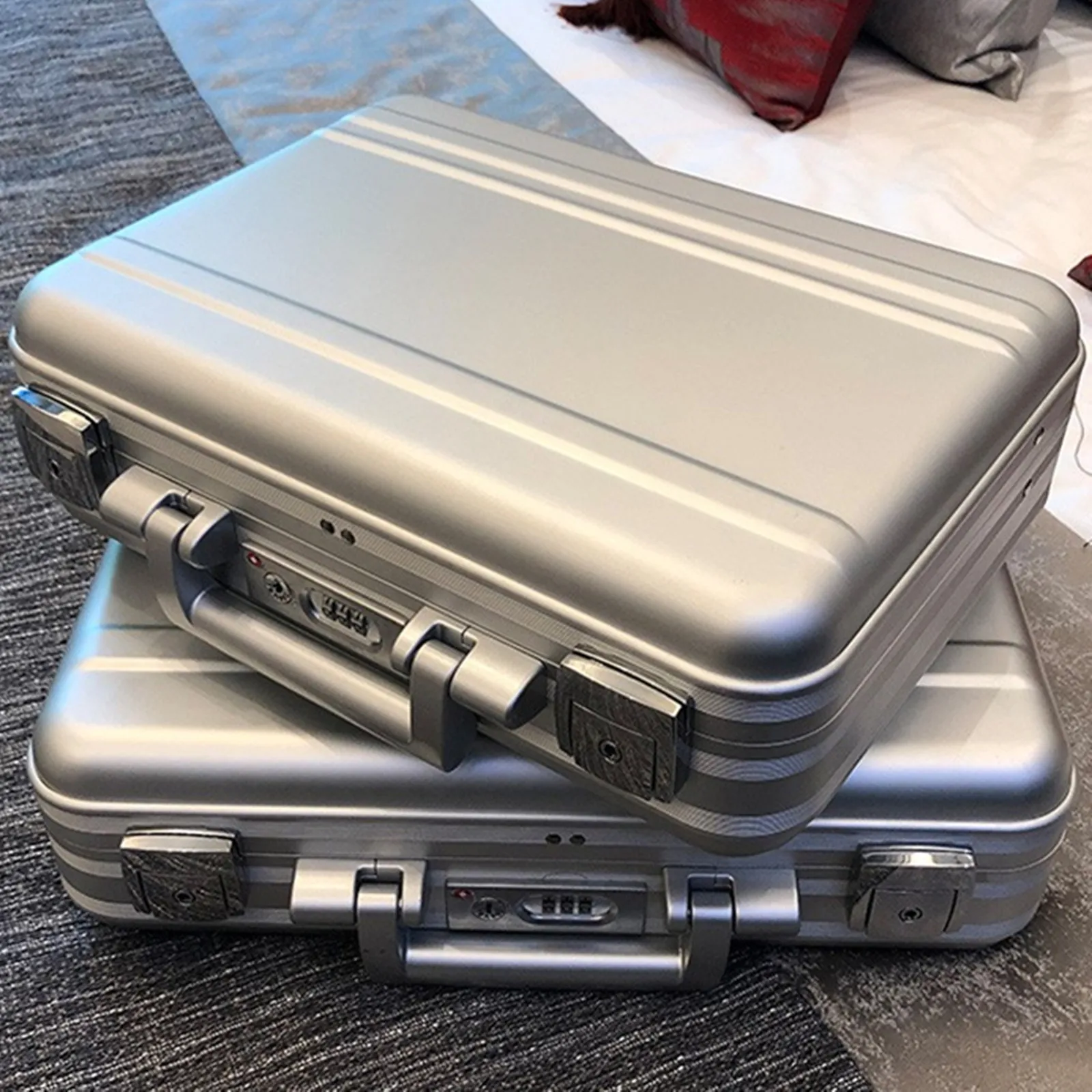 Portable Aluminum Alloy Suitcase Toolbox Business Waterproof Travel Storage Bag Laptop Tablet PC Case Valuables Safe Lockbox Box