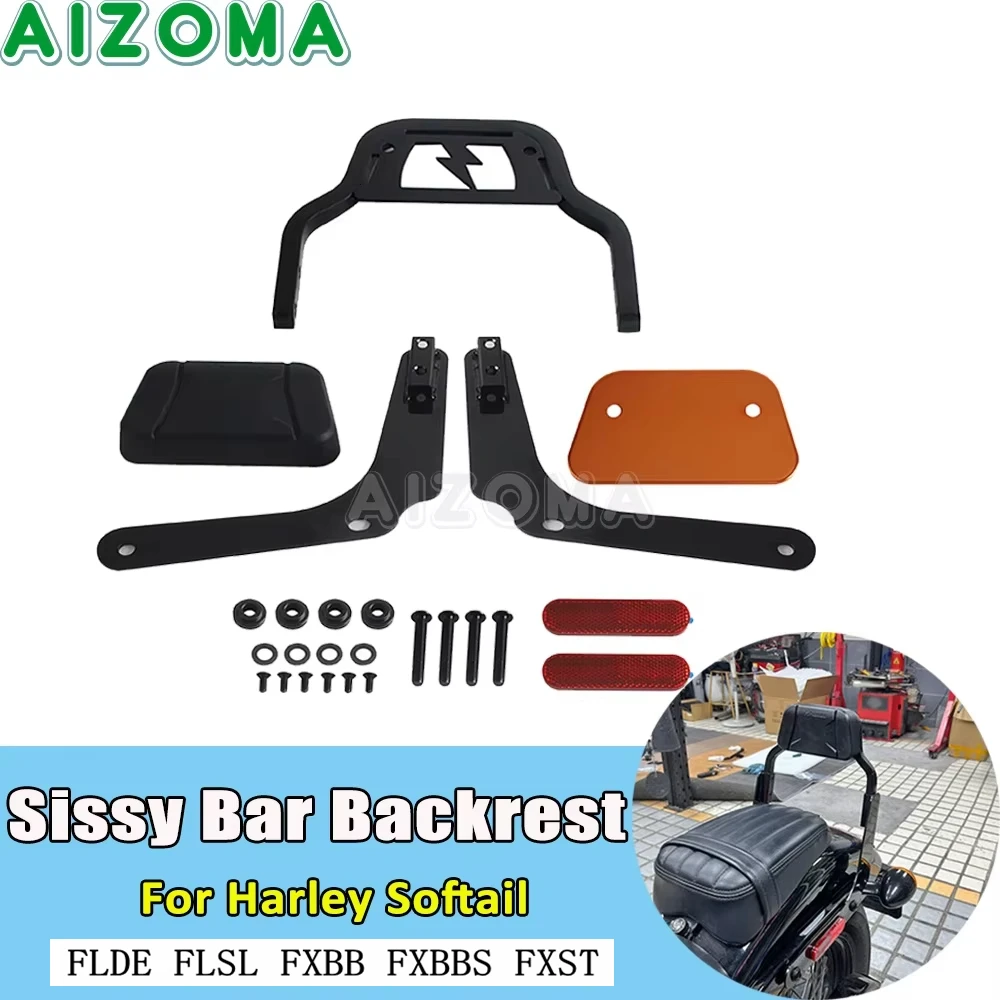 Rear Passenger Seat Back Rest Motorcycle Short Sissy Bar Backrest For Harley Softail Deluxe FLDE Slim FLSL Standard FXST FXBBS - view 5