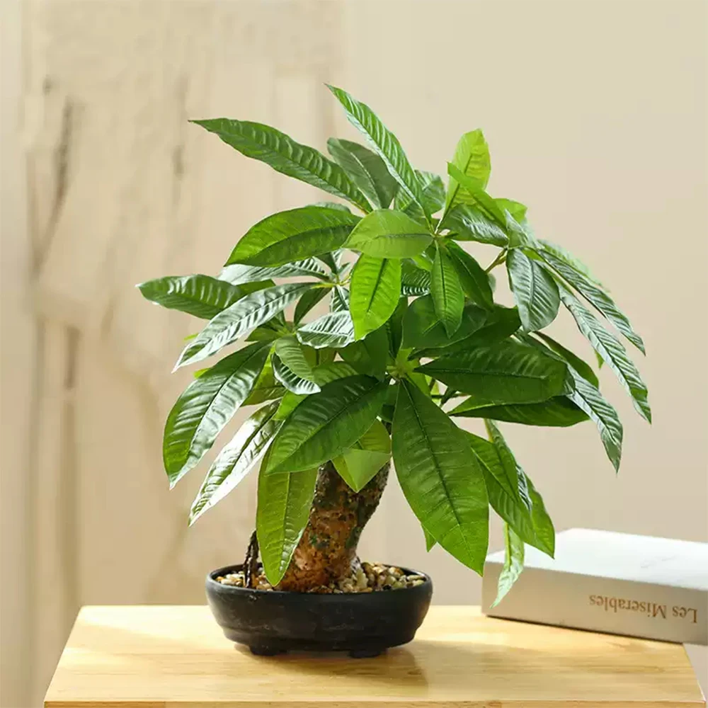 43cm Artificial Monstera Tree Potted Fake Tropical Money Plants Bonsai Evergreen Tree Green Plastic Leaves for Home Garden Decor