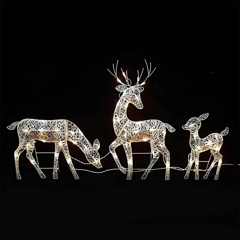 1pc Handmake Iron Art Elk Deer Christmas Garden Decor & LED Light Glowing Glitter Reindeer Xmas Home Outdoor Yard Ornament Decor