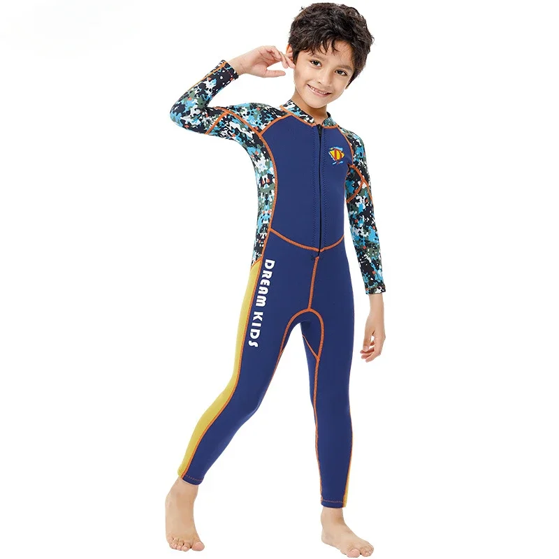 DIVE&SAIL Kids Wetsuits 2.5mm Long Sleeve Thermal Full Body Diving Suit for Snorkeling Surfing Winter Swimming