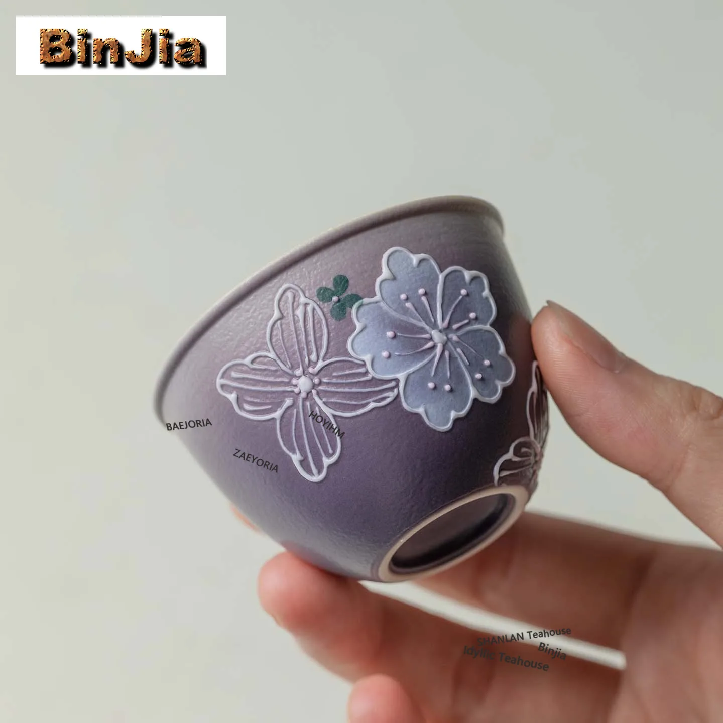 BAEJORIA 50ml Purple Hand-painted Floral Teacup Japanese Tea Bowl Tea Cup Set Tea-tasting Smelling Cup Jianzhan Master Cups Cha