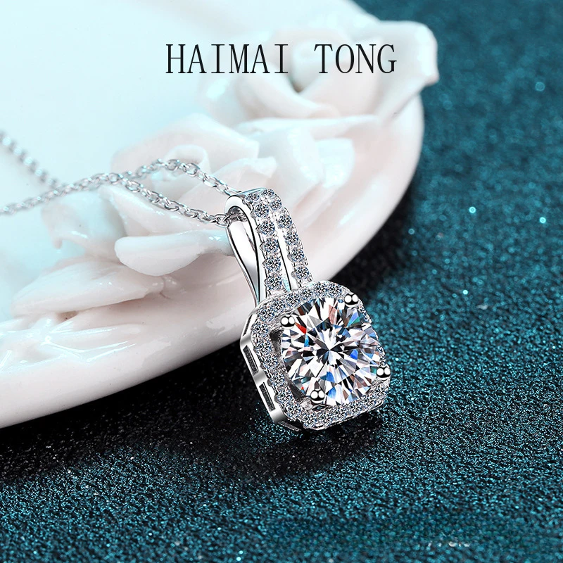 

HAIMAITONG pt950 платиновое ожерелье с четырьмя когтями женское ожерелье с муассанитом саше кулон с муассанитом цепочка на ключицу