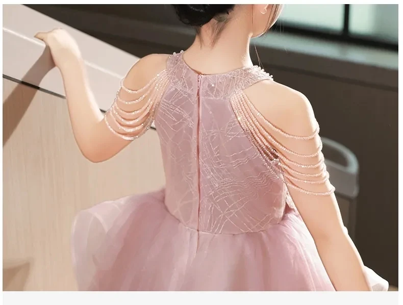 New Elegant Princess Beading sequin Dress Kids Flower Girl Dresses For Girls Children Dress for Christmas Party Long Ball Gown