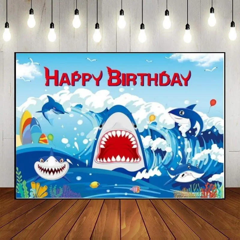 Shark Under The Sea Custom Birthday Backdrop Game Background Baby Shower Banner Photography Backdrops Decoration Party Photo Boy