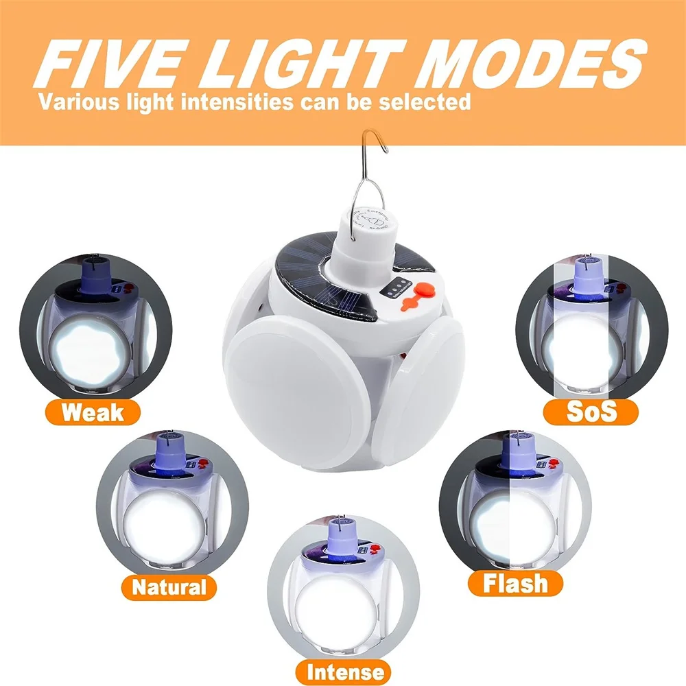 Солнечная многофункциональная аварийная светодиодная лампа с зарядкой через USB, складная лампочка, светодиодные лампы для отключения электроэнергии, палатки, кемпинга, рыбалки