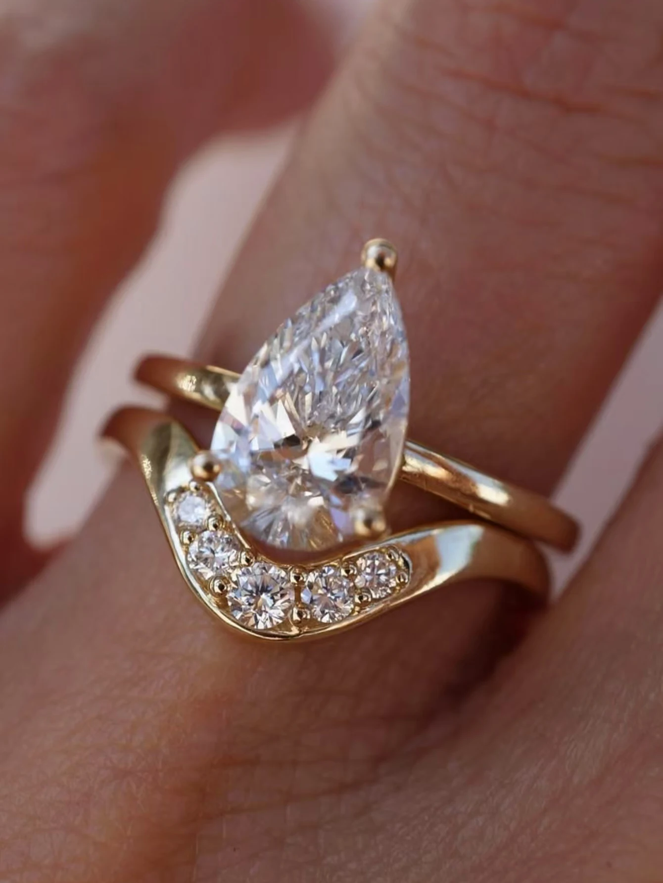 

2PC S925 Sterling Silver 4CT Water Drop Moissanite Ring Fine Jewelry Suitable for Gift Giving Personalized Fashion Birthday Gift