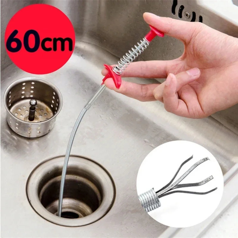 

1PC Drain Cleaning 60cm Spring Pipe Dredging Tools Sewer Dredge Pipeline Hook Clog Remover Cleaning Tools