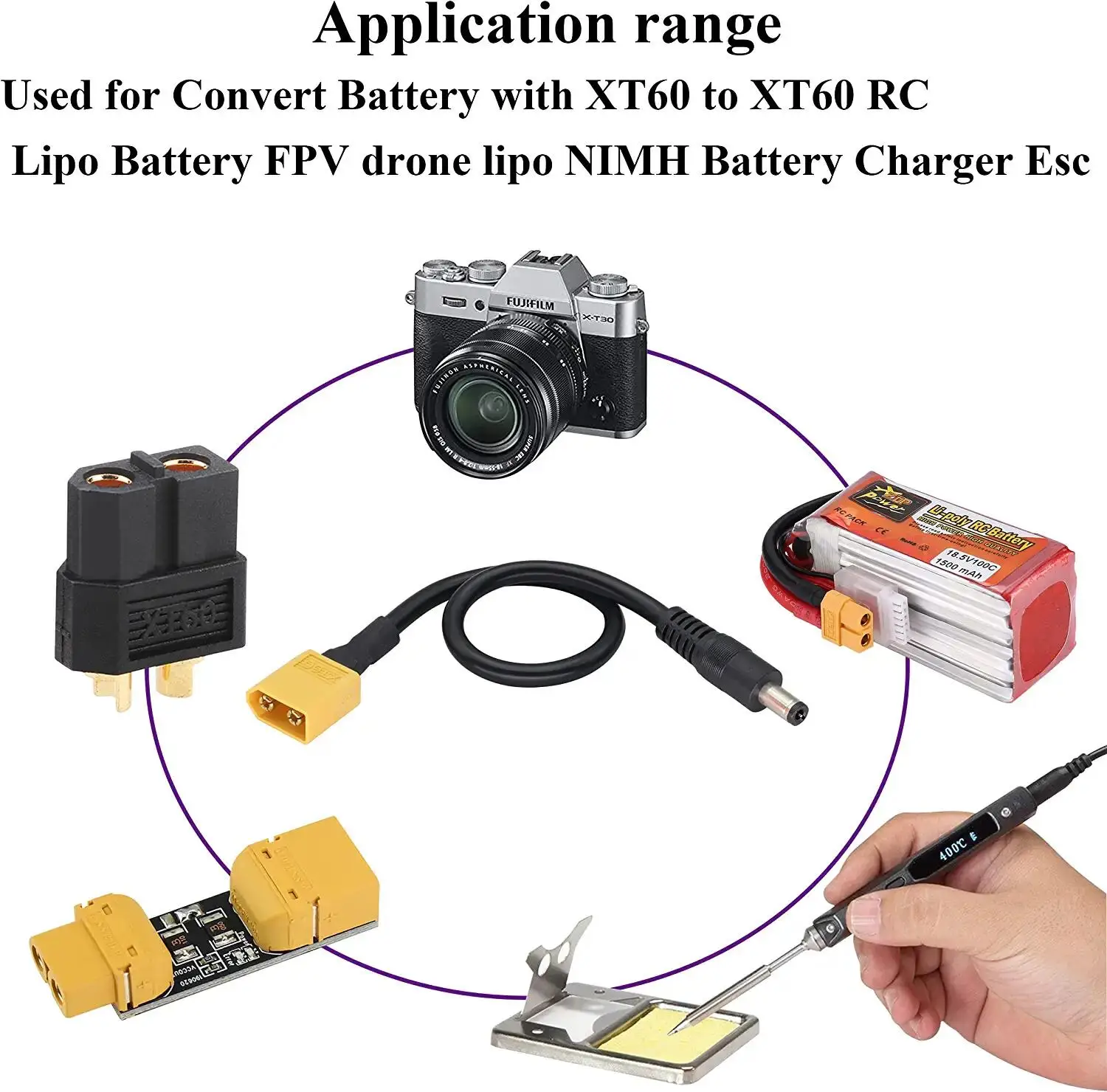 XT60 كابل محول XT60 ذكر إلى تيار مستمر 5.5 مللي متر X 2.5 مللي متر ذكر كابل الطاقة XT60 كابل شحن ل Fatshark Skyzone FPV رصد الطاقة