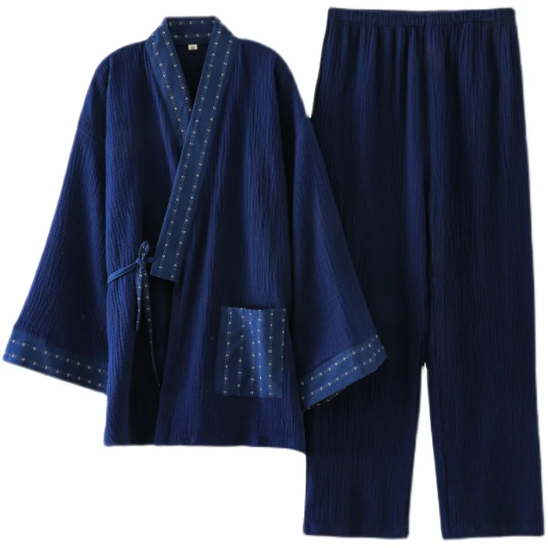 

Kimono Pajamas Men Combed Pure Cotton Yarn Spliced seven-quarter Sleeve Pants Home Casual Sweat Suit Thin