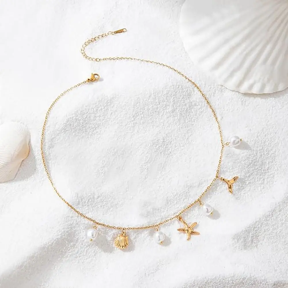Gift Ready Stainless Steel Charm Pearl Accent Pendant Design Starfish Waterproof Beach Jewelry Summer Beach