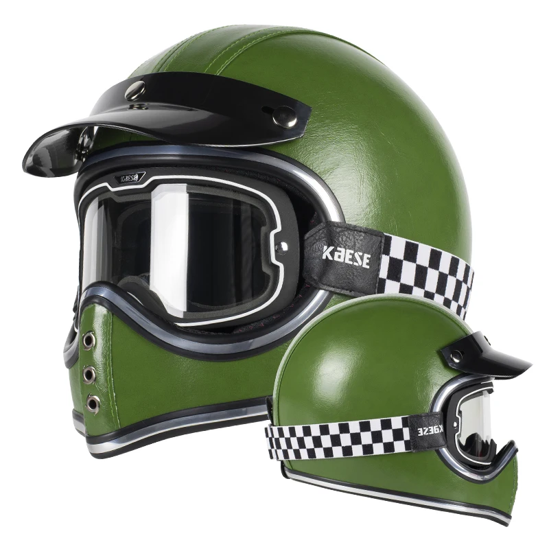 

Retro Green Motorcycle Full Helmet with Photochromic Glasses Lightweight Fiberglass for Touring Travel City Commute Scooter
