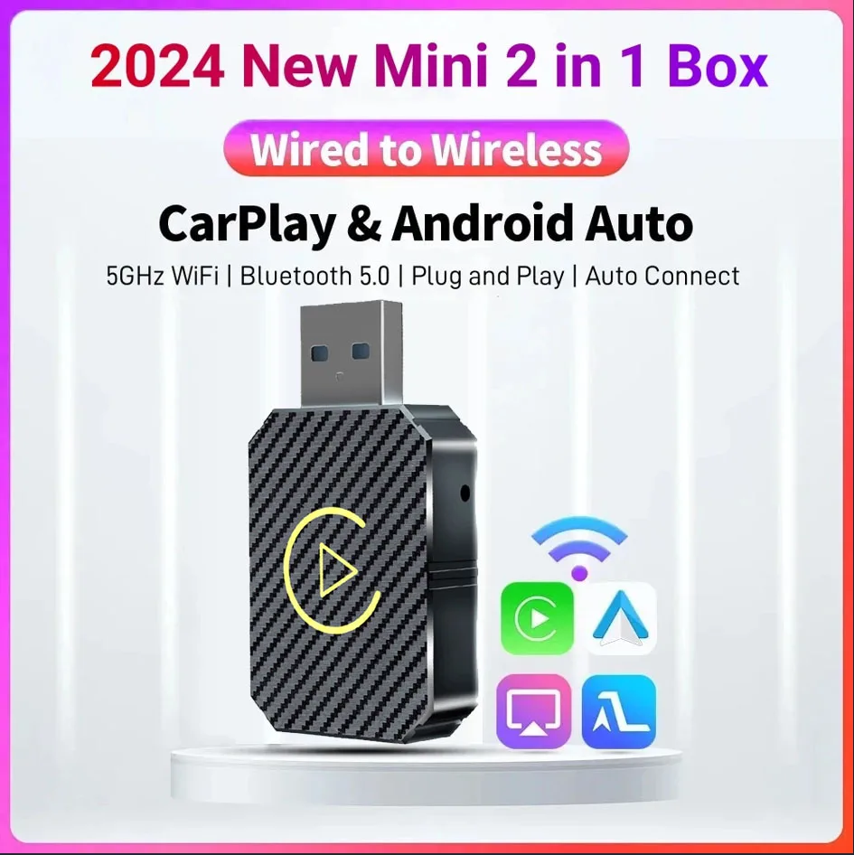 2 in 1 Wireless Carplay Adapter for Apple iOS Android Auto Smart USB Plug and Play For Havel Kia Volvo Audi MG VW Hyundai Jeep