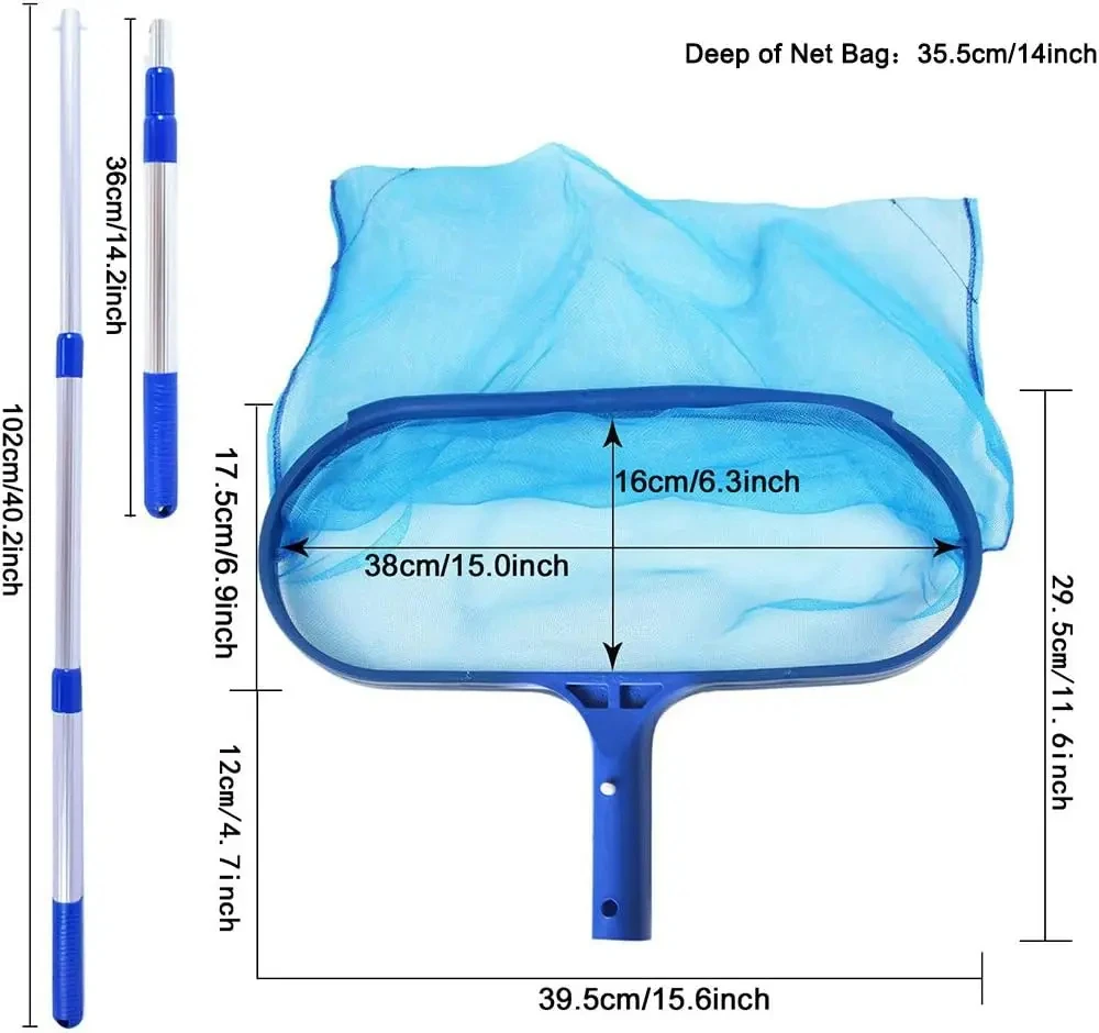 Deep Skimmer Net with 17"-40" Telescopic Pole Leaf Skimmer Fine Mesh Net Rake Net for Cleaning Above Ground Inground Pool Hot Tu view 6