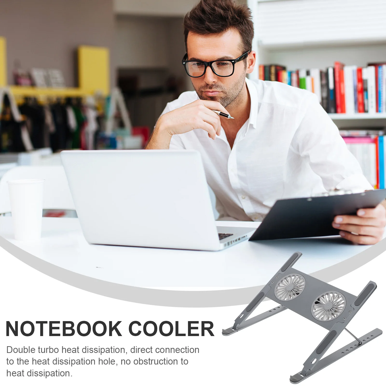 

Notebook Cooler Laptop Fan Stand Air Vent Heat Dissipation Support Double Turbo Usb Gaming Long Life High Strength Alloy