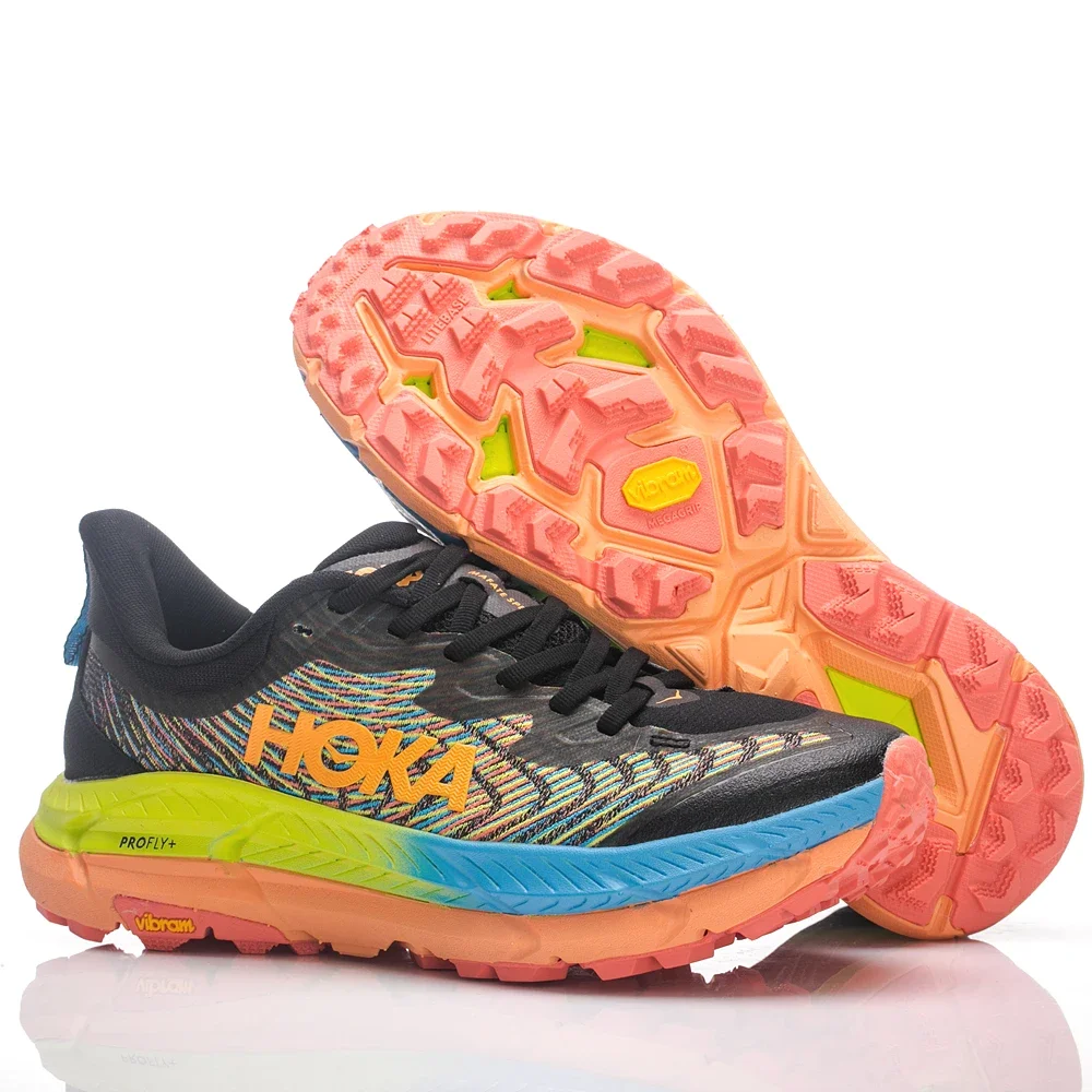 HOKA ONE ONE Mafate Speed 4 Women and Men Black Rainbow Non-slip Wear-resistant Lightweight Mesh Casual Sneakers Shoes