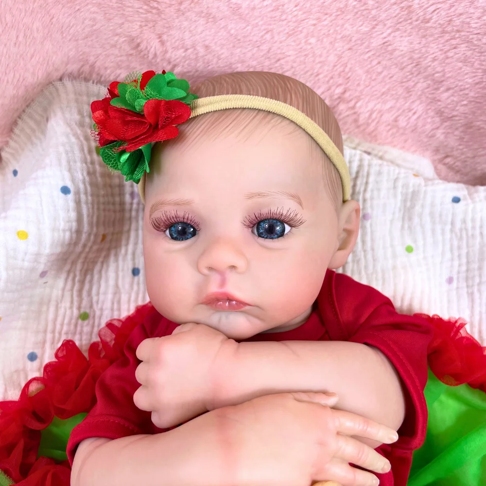 MRB 18인치 메도우 리본 베이비돌 신생아 사이즈 풀 비닐 바디 여자아이 세탁 가능 3D 피부 가시혈관 인형 크리스마스 선물 장난감