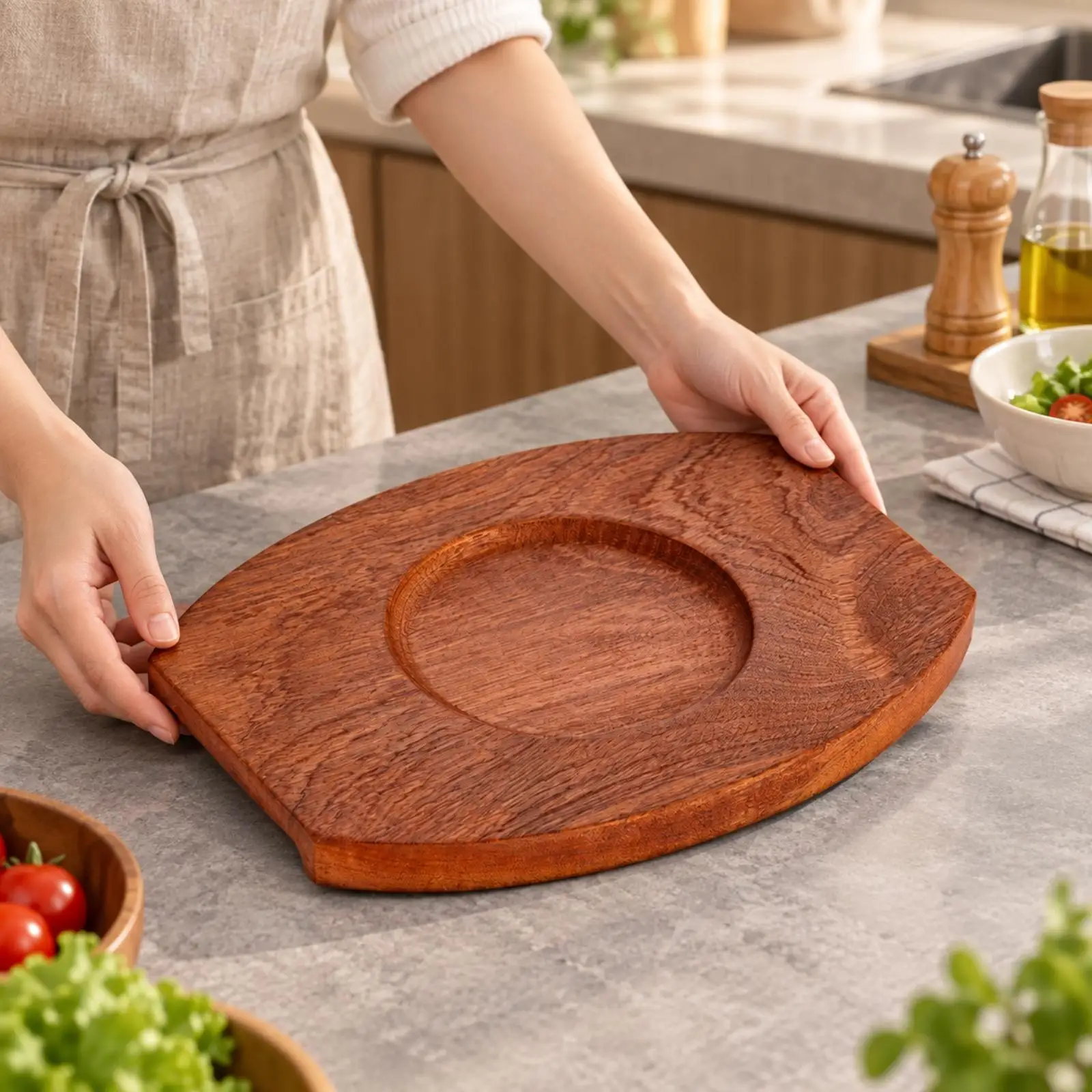 Deep Metal Soup Bowl with Wood Grain Stand for Ramen Noodles Family Dining