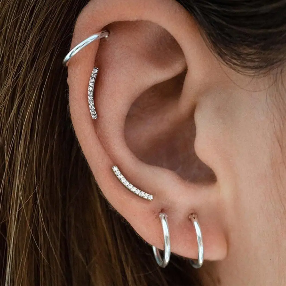 G23 التيتانيوم اللولب الغضروف أقراط للنساء والرجال شقة الظهر ترصيع ثقب المجوهرات