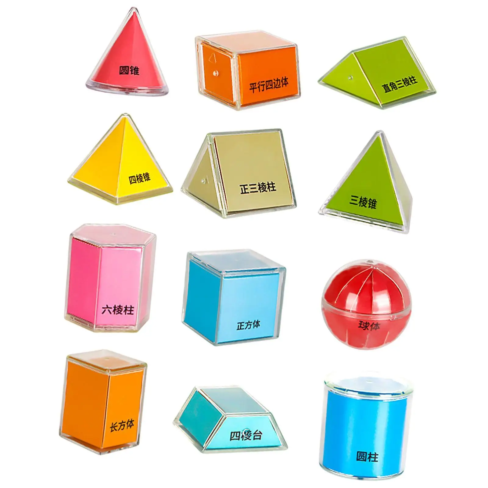 12 Stuks 3D Vormen Geometrische Set, Vroege Wiskunde Manipulatieve Transparante Wiskunde Speelgoed Leren Speelgoed Geometrie voor Kinderen Elementair