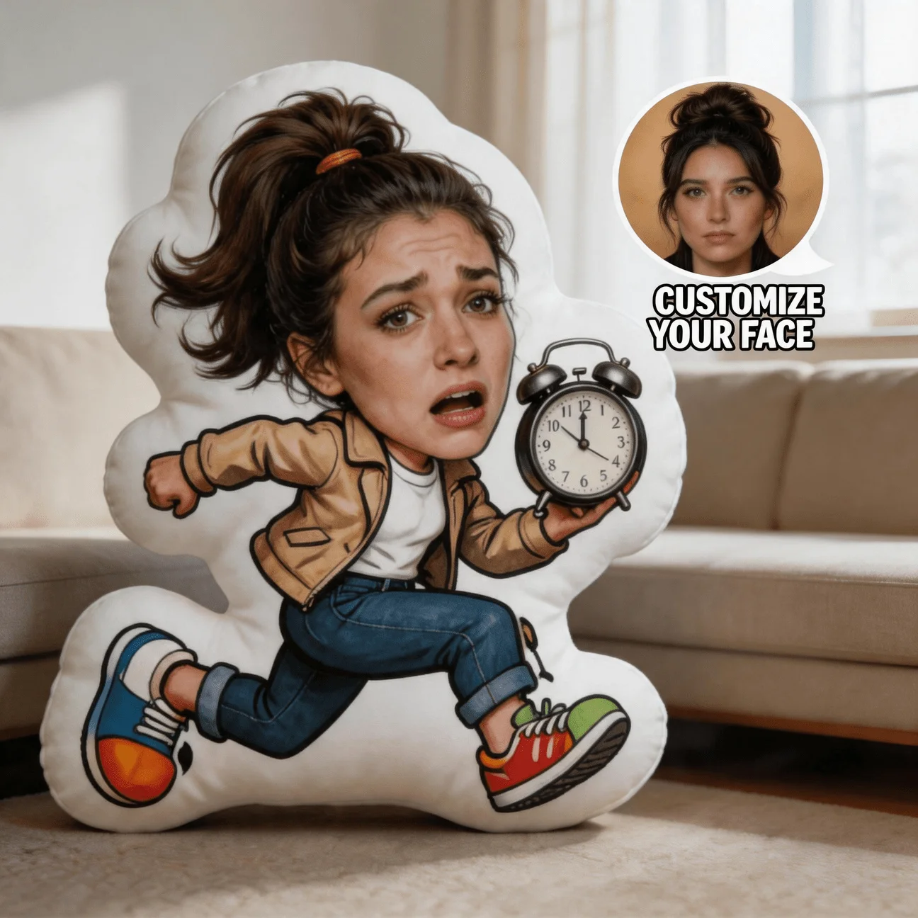 Customized personalized photo face pillow, fun running character custom styling decorative cushion, 60cm large decorative pillow