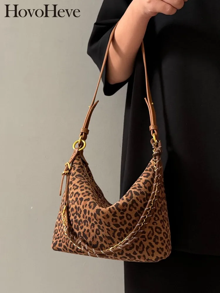 

Женская вечерняя сумка-бродяга с леопардовым принтом, модная женская сумка из натуральной замши, сумки подмышки, винтажная сумка через плечо с цепочкой и ремешком