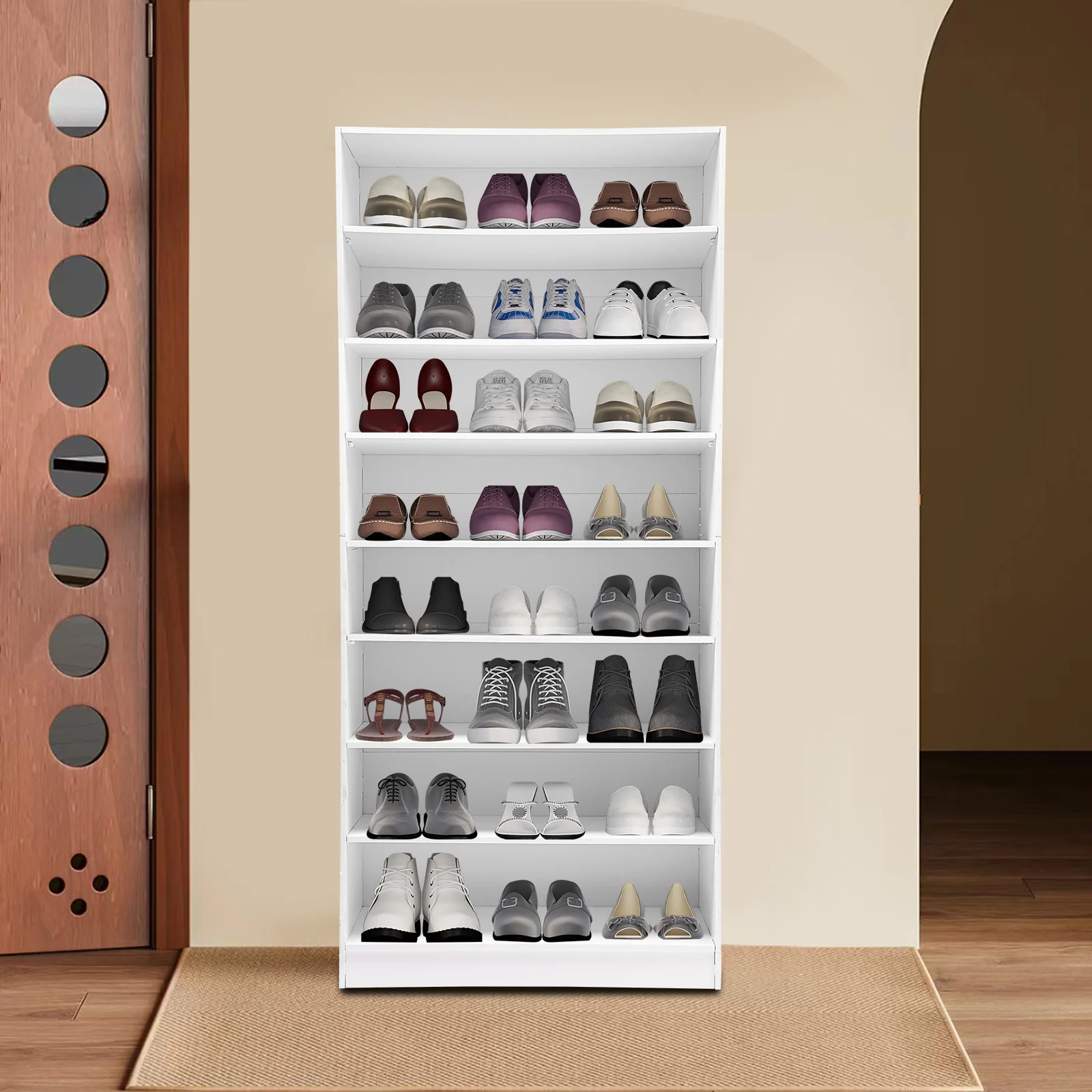 

8-Tier Open Shoe Storage Cabinet W/ 8 Compartments - White Freestanding Shoe Shelf Organizer for 32 Pairs of Shoes(178.7cm Tall)