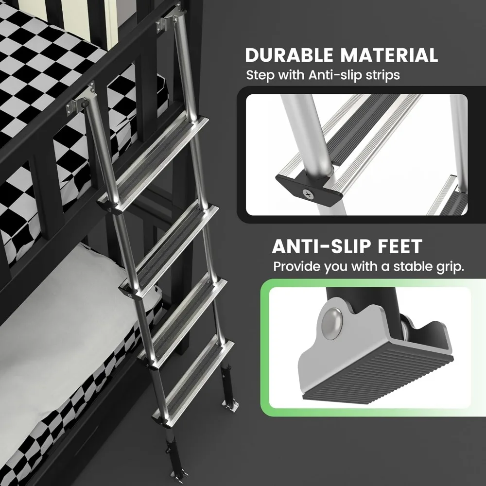 61.5" Pre-Assembled Bunk Ladder, Adjustable 3 Levels of Height, Aluminum RV Bunk Bed Ladder with 4 Anti-Slip Steps