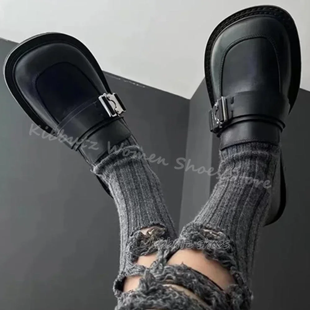 

Mary Jane Pumps Genuine Leather Solid Color Belt Buckle Slip-On Square Toe Chunky Heels Fashion Elegant Concise Sexy Women Shoes